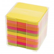 Cubo Carta Colori Neon per Appunti in Contenitore PL Trasparente - C2 