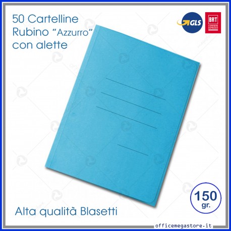 Cartelline 3 lembi 50 cartelle azzurro con alette per ufficio Blasetti Rubino 696