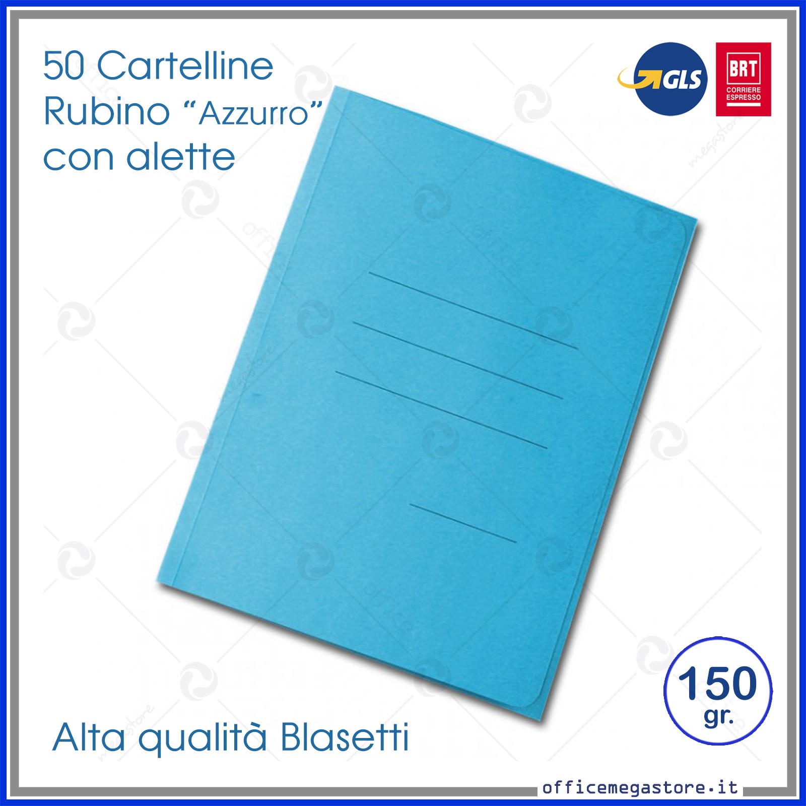 Cartelline 3 lembi cartelle azzurro con alette per ufficio Blasetti