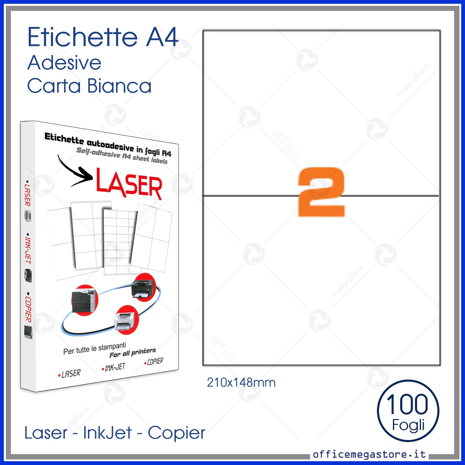 stampante per etichette adesive in Carta stampante A4 stampabile per stampanti Laser e Inkjet Etichette Magicdo Autoadesiva autoadesiva 100 fogli 210 x 297 mm 
