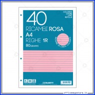 Ricambi colorati forati formato A4 rigatura 1R colore rosa da 80g in confezione 40 fogli Blasetti 6512