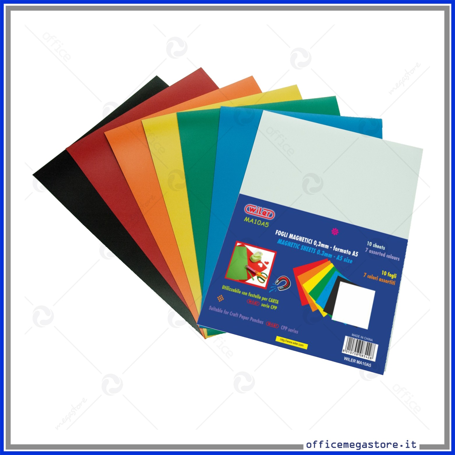 Carta magnetica colorata formato A5 fogli assortiti Wiler MA10A5