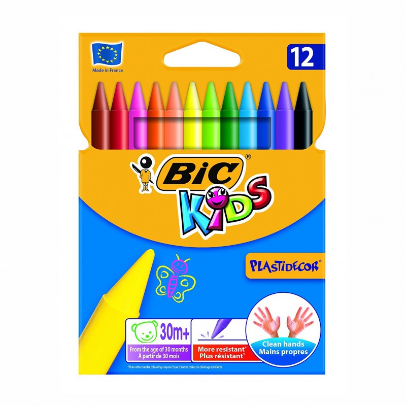 multicolore Bic Kids Plastidecor Pastelli Colorati Confezione da 12 Pastelli Colori Assortiti 