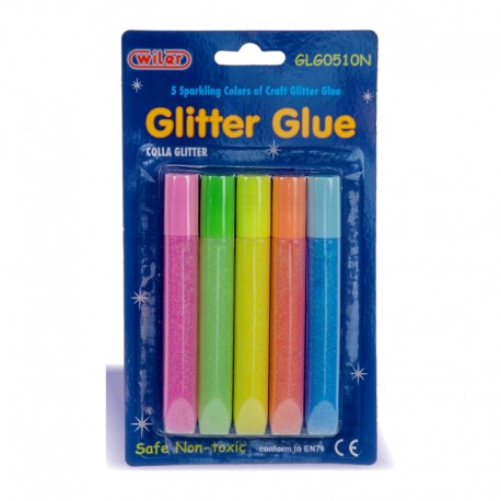 Blister colla Glitter Glue 5 tubetti colore fluo Neon da 10ml Wiler GLG0510N