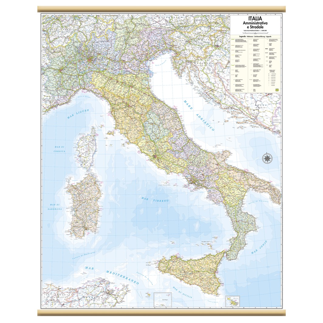 murale Italia amministrativa e stradale Belletti Carta Geografica