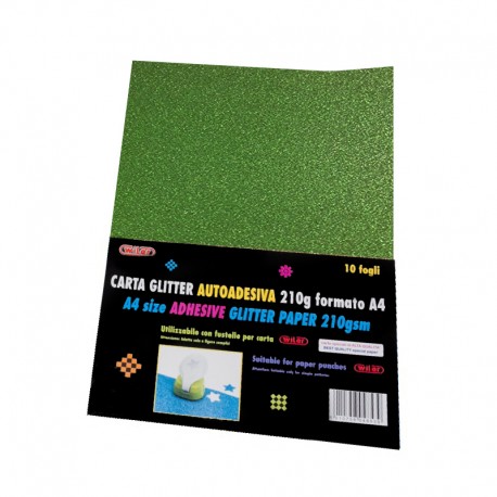 Carta Glitter Verde scuro Autoadesiva 10 Fogli 210g - Wiler GLP10AC24