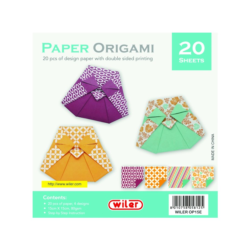 Carta per Origami 150X150mm 80 gsm Stampata doppio lato - Wiler OP15E