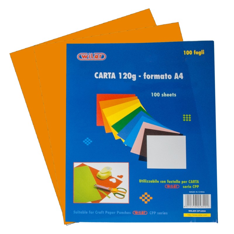 Carta Colorata Arancione 120g Formato A4 100 fogli - Wiler CP120C07